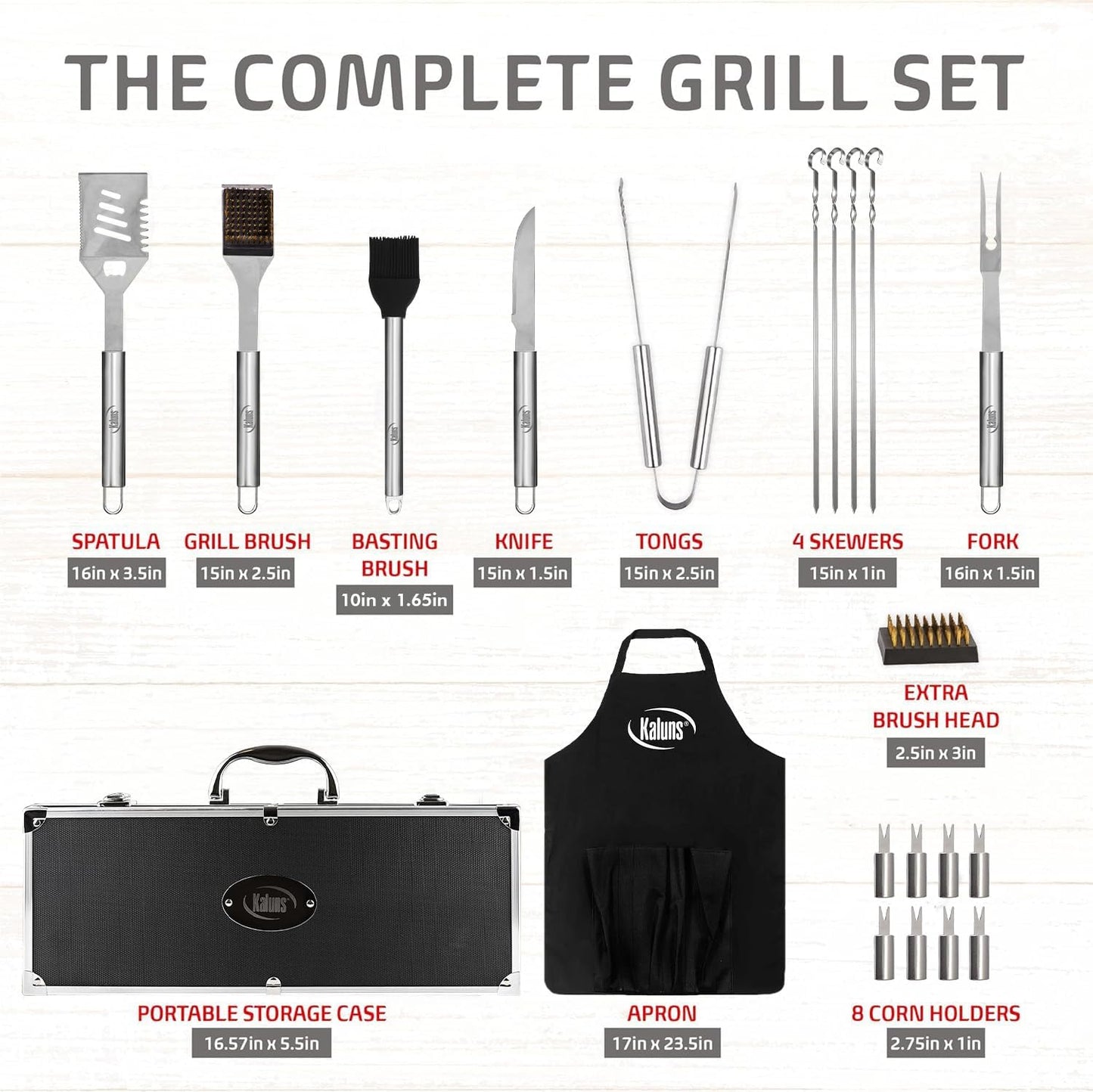 Grilling Accessories, Dad Gifts for Fathers Day Grilling Gifts, Heavy Duty Stainless Steel Grill Set BBQ Grill Accessories for Outdoor Grill with Aluminum Case and Apron, Best Gifts for Men Dad