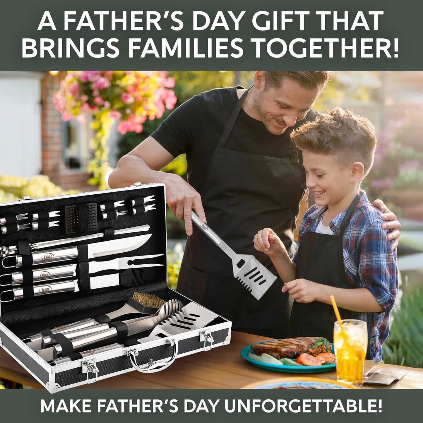 Grilling Accessories, Dad Gifts for Fathers Day Grilling Gifts, Heavy Duty Stainless Steel Grill Set BBQ Grill Accessories for Outdoor Grill with Aluminum Case and Apron, Best Gifts for Men Dad