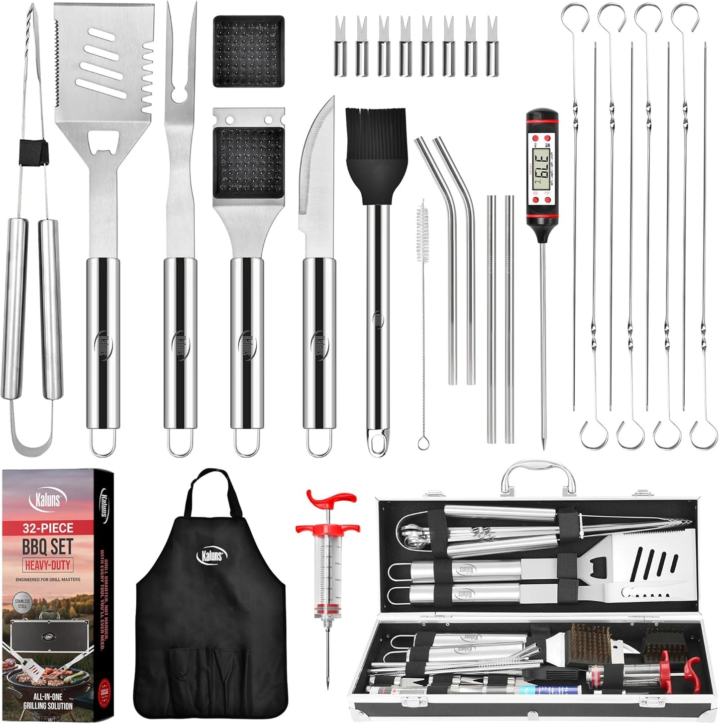 Grilling Accessories, Dad Gifts for Fathers Day Grilling Gifts, Heavy Duty Stainless Steel Grill Set BBQ Grill Accessories for Outdoor Grill with Aluminum Case and Apron, Best Gifts for Men Dad