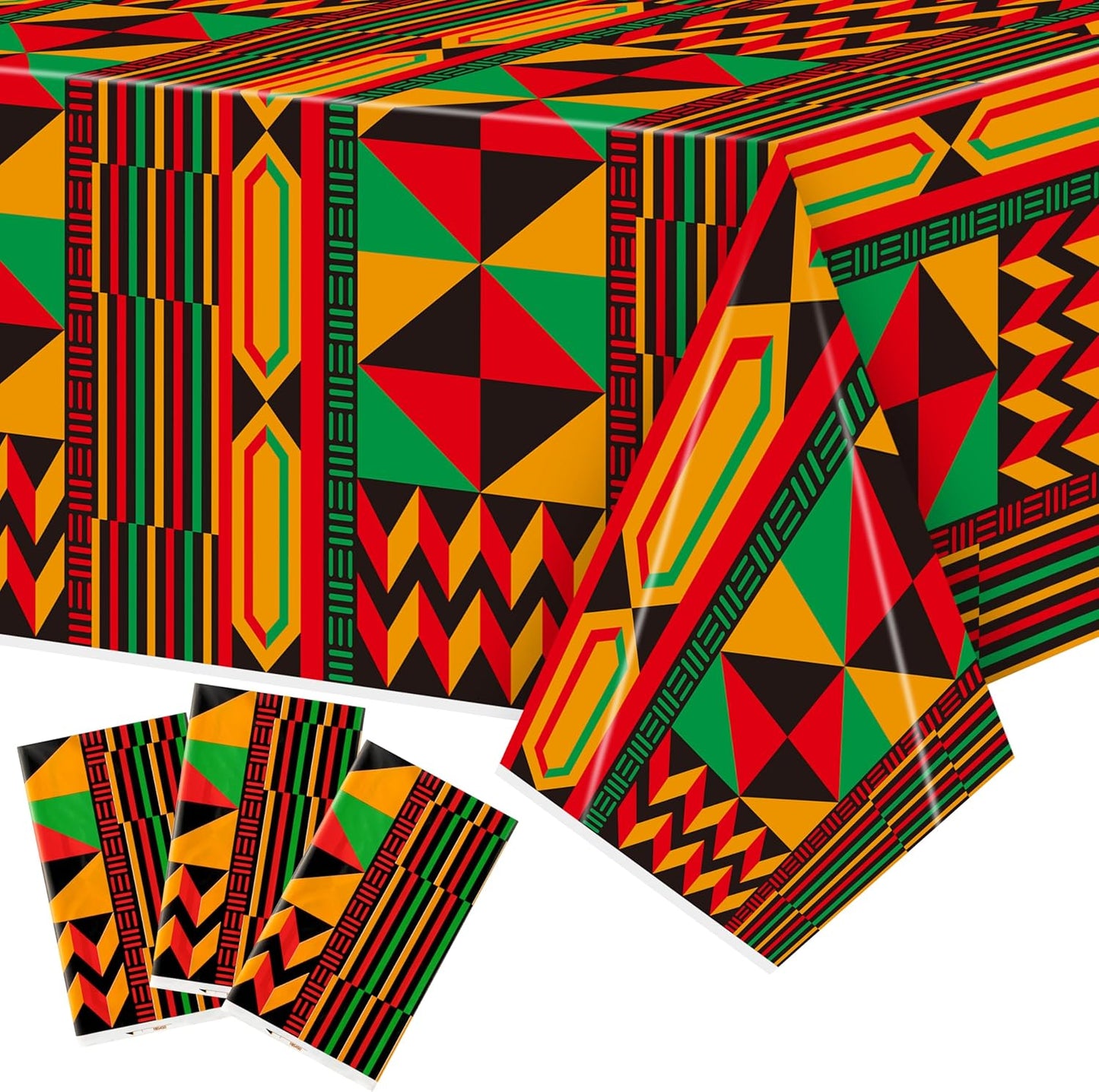 3 Packs Happy Kwanzaa Happy Juneteenth Tablecloth Decorations, African Disposable Waterproof Plastic Striped Checkered Table Covers, Afro Tablecloths for African-American Party Favor Supplies