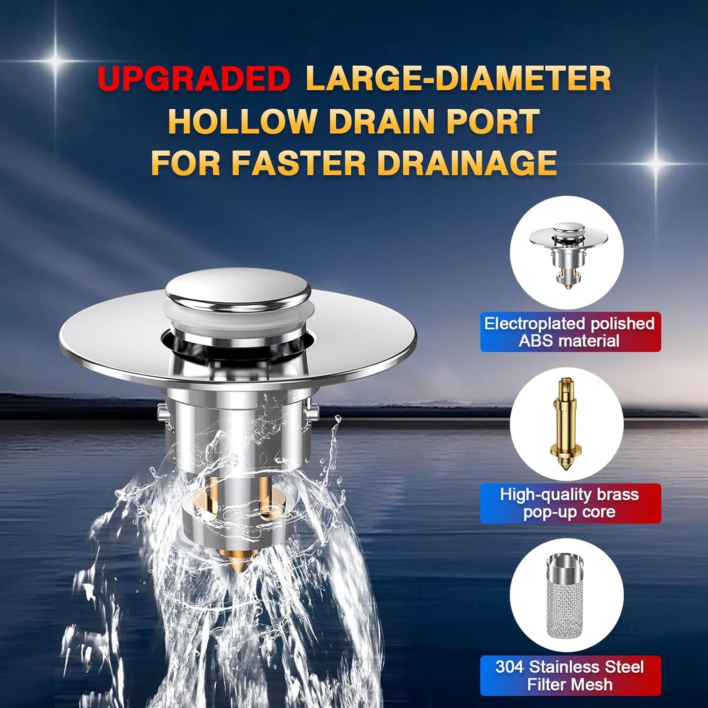 Pop-Up Bathroom Sink Drain Strainer – 2-Pack Stainless Steel Sink Stopper with Hair Catcher & Removable Filter
