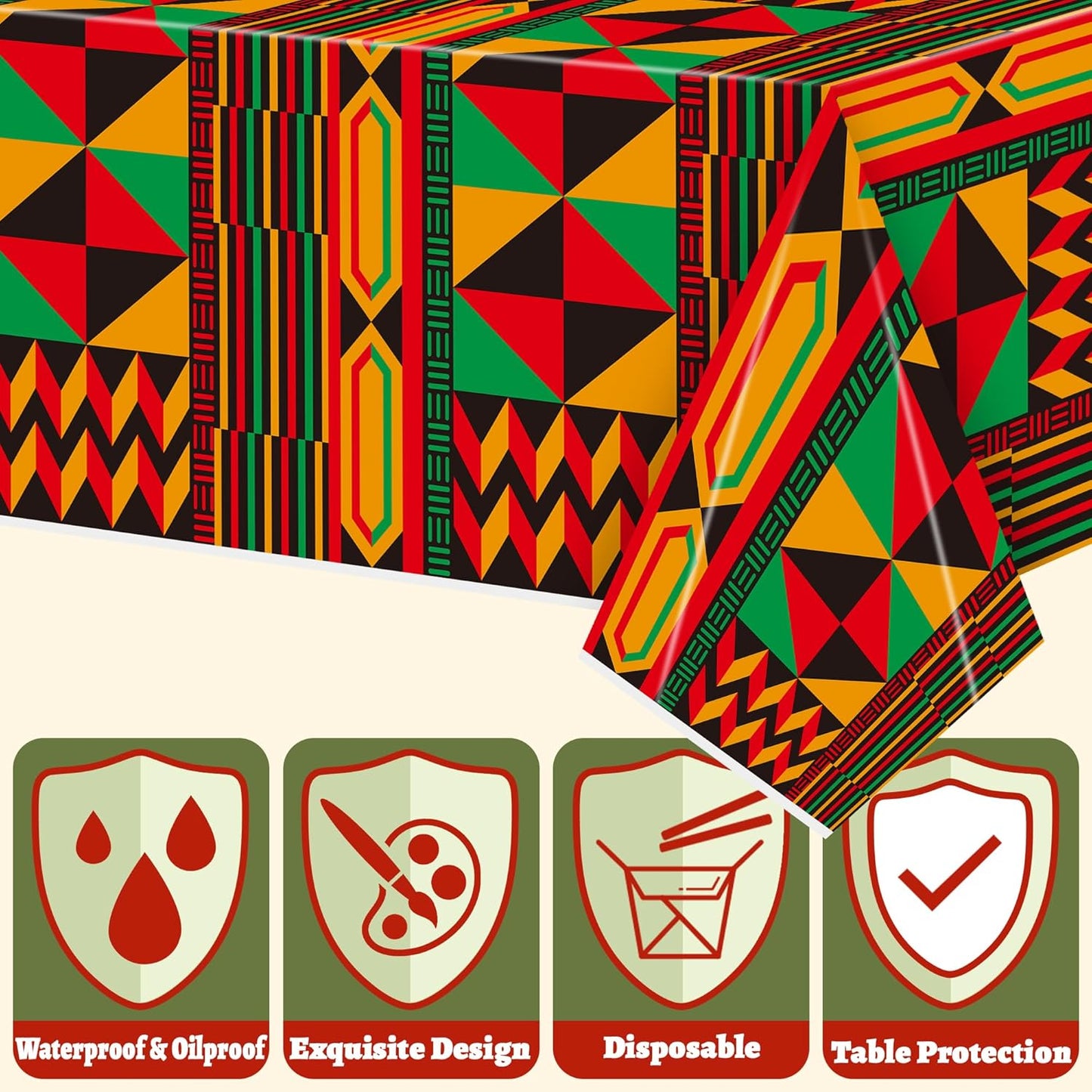3 Packs Happy Kwanzaa Happy Juneteenth Tablecloth Decorations, African Disposable Waterproof Plastic Striped Checkered Table Covers, Afro Tablecloths for African-American Party Favor Supplies
