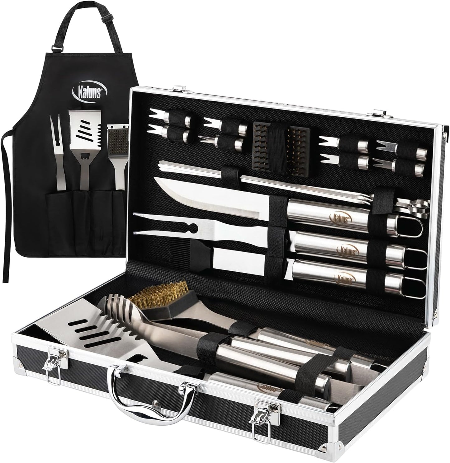 Grilling Accessories, Dad Gifts for Fathers Day Grilling Gifts, Heavy Duty Stainless Steel Grill Set BBQ Grill Accessories for Outdoor Grill with Aluminum Case and Apron, Best Gifts for Men Dad