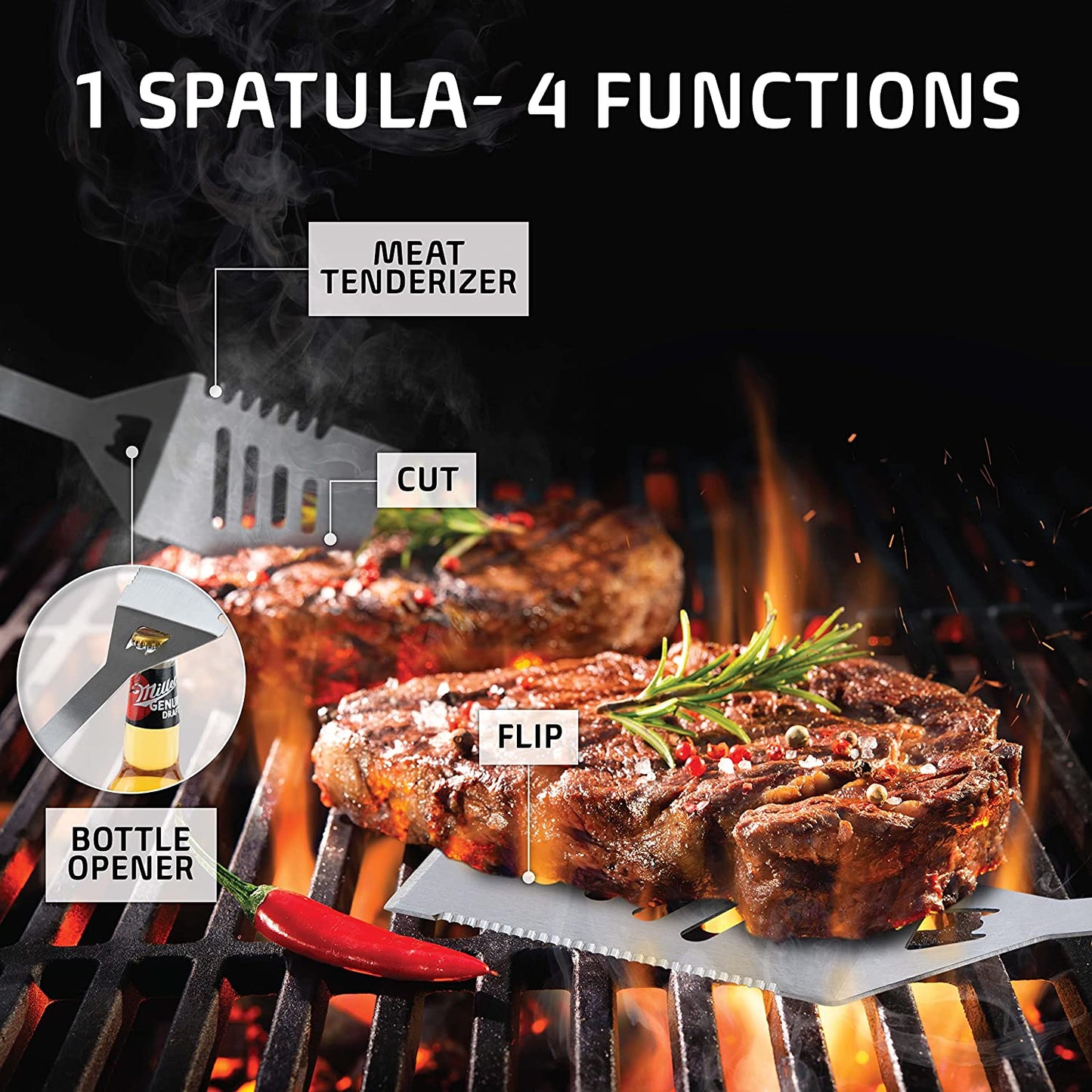 Grilling Accessories, Dad Gifts for Fathers Day Grilling Gifts, Heavy Duty Stainless Steel Grill Set BBQ Grill Accessories for Outdoor Grill with Aluminum Case and Apron, Best Gifts for Men Dad