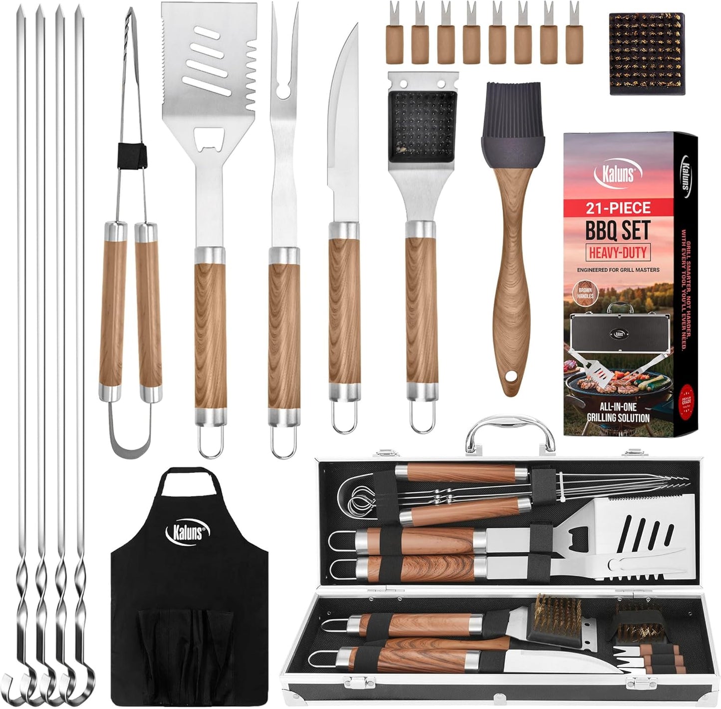 Grilling Accessories, Dad Gifts for Fathers Day Grilling Gifts, Heavy Duty Stainless Steel Grill Set BBQ Grill Accessories for Outdoor Grill with Aluminum Case and Apron, Best Gifts for Men Dad