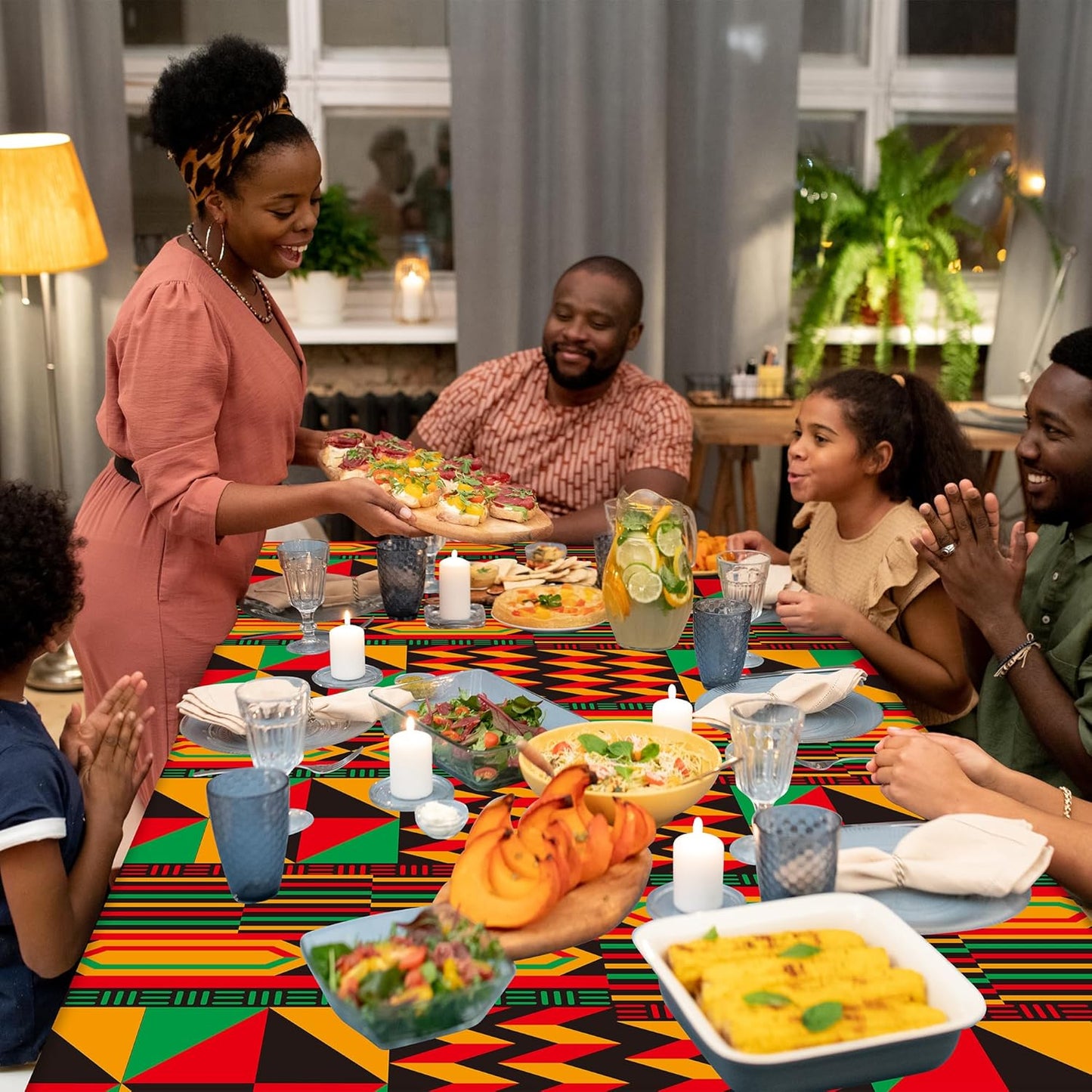 3 Packs Happy Kwanzaa Happy Juneteenth Tablecloth Decorations, African Disposable Waterproof Plastic Striped Checkered Table Covers, Afro Tablecloths for African-American Party Favor Supplies