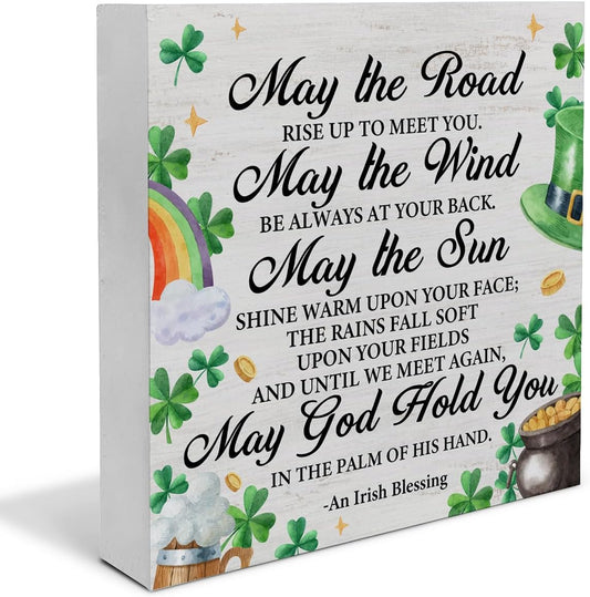 "Bring the Luck Home! Rustic Irish Blessing Wood Sign for St. Patrick's Day – Perfect for Tabletop, Shelf & Desk Decor!" 🍀✨