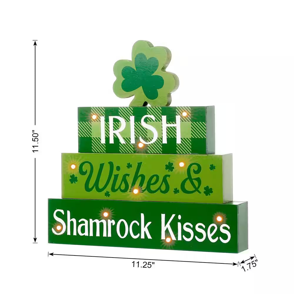 🍀 Lighted St. Patrick’s Day Wooden Block Table Sign – Brighten Your Irish Celebration! 🍀