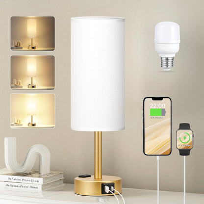 3-Way Dimmable Touch Lamp with USB C Ports & AC Outlet, LED Bulb Included | Different Colors 