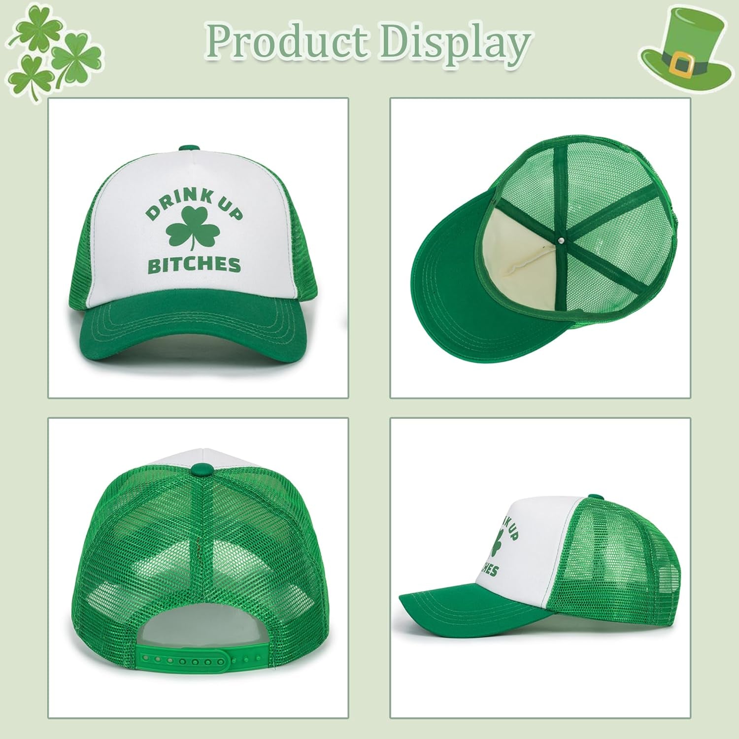 Shamrock-Green Baseball-Cap for Men-Women - Outdoor Sun Hat Breathable Sports Golf Peaked Hat