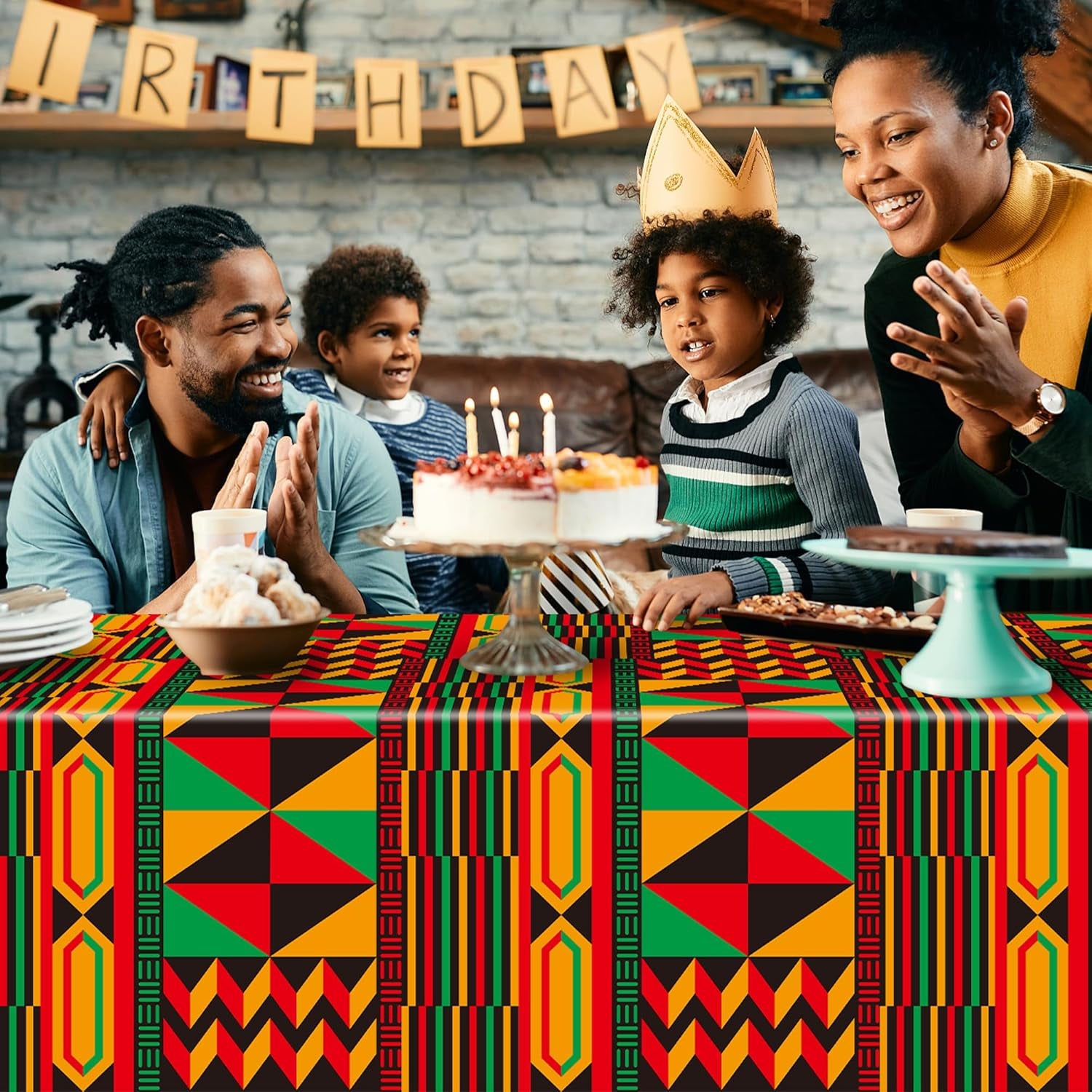 3 Packs Happy Kwanzaa Happy Juneteenth Tablecloth Decorations, African Disposable Waterproof Plastic Striped Checkered Table Covers, Afro Tablecloths for African-American Party Favor Supplies