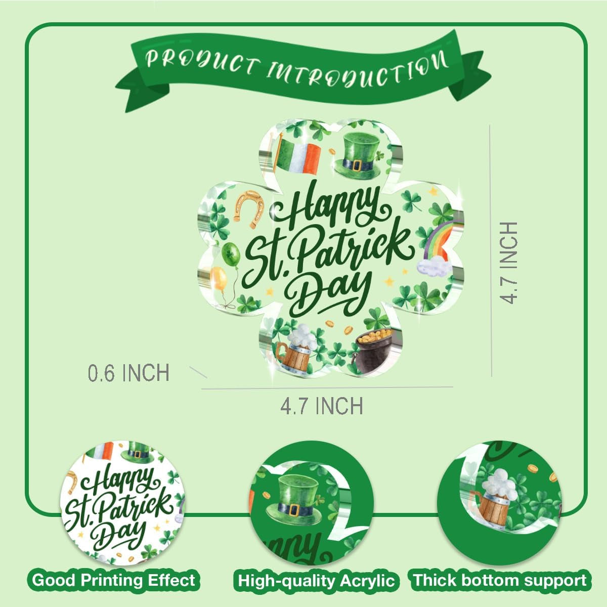 St. Patrick’s Day Decorations – Four Leaf Clover & Irish Blessing Sign, Rainbow Green Top Hat Decor for Table & Home