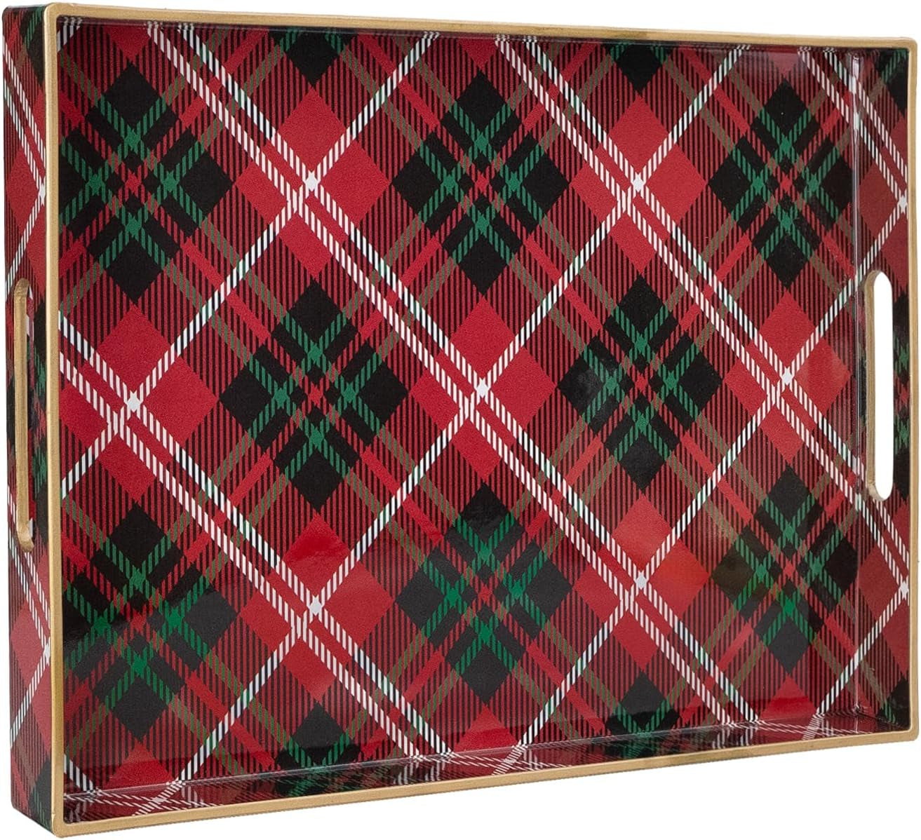 Plastic Decorative Tray, Marbling Tray with Handles, Rectangular Coffee Table Tray, Serving Tray for Ottoman, Bathroom, Kitchen, 15.7” X 11.8”, White