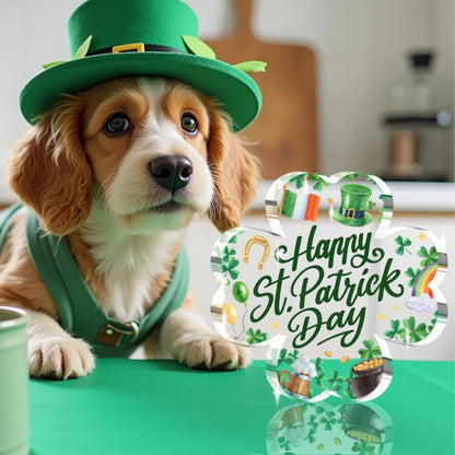 St. Patrick’s Day Decorations – Four Leaf Clover & Irish Blessing Sign, Rainbow Green Top Hat Decor for Table & Home