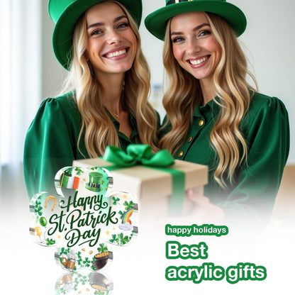 St. Patrick’s Day Decorations – Four Leaf Clover & Irish Blessing Sign, Rainbow Green Top Hat Decor for Table & Home