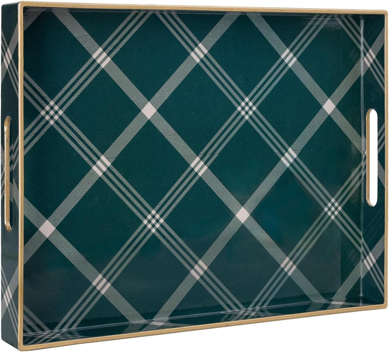 Plastic Decorative Tray, Marbling Tray with Handles, Rectangular Coffee Table Tray, Serving Tray for Ottoman, Bathroom, Kitchen, 15.7” X 11.8”, White