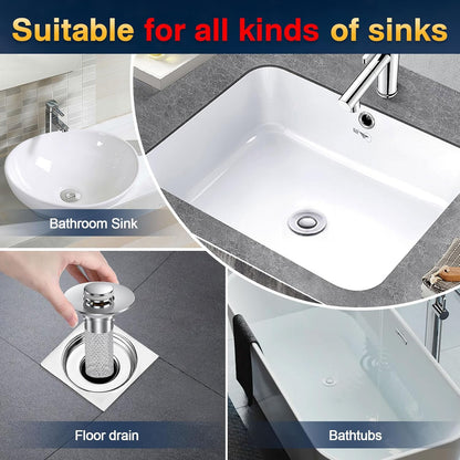 Pop-Up Bathroom Sink Drain Strainer – 2-Pack Stainless Steel Sink Stopper with Hair Catcher & Removable Filter
