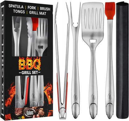 Grilling Accessories, Dad Gifts for Fathers Day Grilling Gifts, Heavy Duty Stainless Steel Grill Set BBQ Grill Accessories for Outdoor Grill with Aluminum Case and Apron, Best Gifts for Men Dad