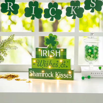 🍀 Lighted St. Patrick’s Day Wooden Block Table Sign – Brighten Your Irish Celebration! 🍀