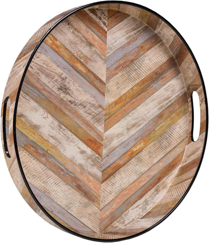 Plastic Decorative Tray, Marbling Tray with Handles, Rectangular Coffee Table Tray, Serving Tray for Ottoman, Bathroom, Kitchen, 15.7” X 11.8”, White