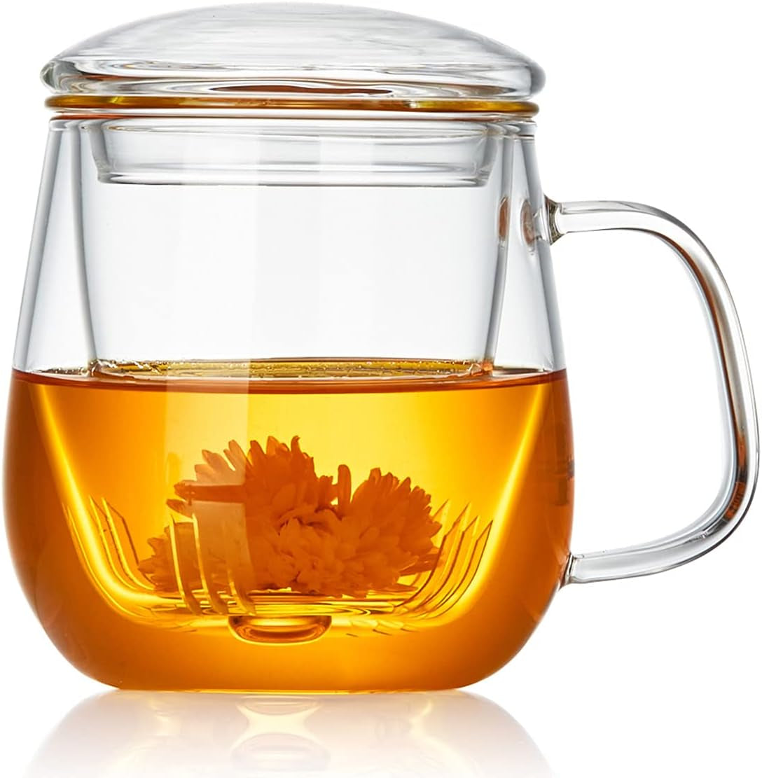 Brew in Style! ☕✨ Glass Tea Cup with Infuser & Lid – Perfect for Loose Leaf & Blooming Tea!