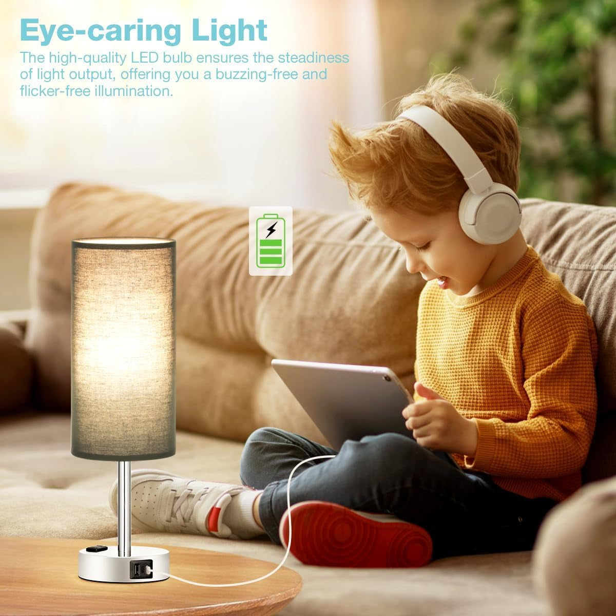 3-Way Dimmable Touch Lamp with USB C Ports & AC Outlet, LED Bulb Included | Different Colors 