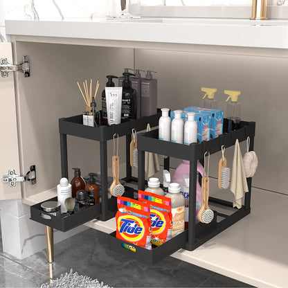 Maximize Your Space! 🏡✨ 2-Tier Under Sink Organizer – Sliding Storage Rack for Kitchen & Bathroom!