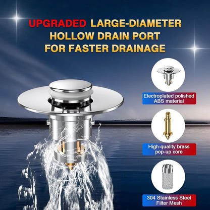 Pop-Up Bathroom Sink Drain Strainer – 2-Pack Stainless Steel Sink Stopper with Hair Catcher & Removable Filter