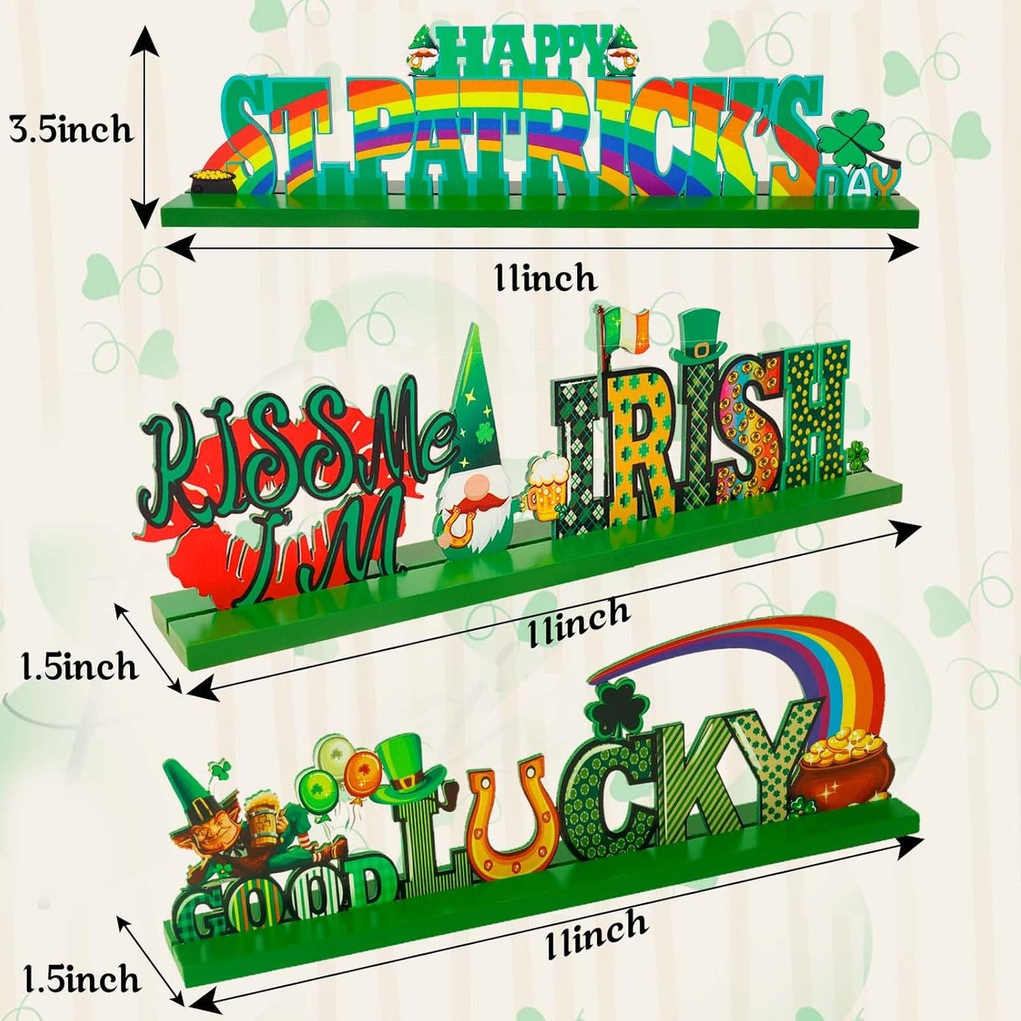 St Patricks Day Wood Sign Decor, 3PCS Irish Themed Table Centerpiece Decoration, Small