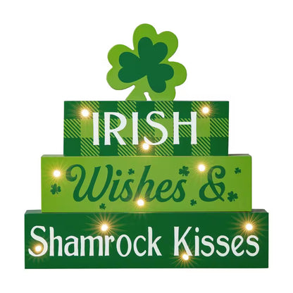 🍀 Lighted St. Patrick’s Day Wooden Block Table Sign – Brighten Your Irish Celebration! 🍀