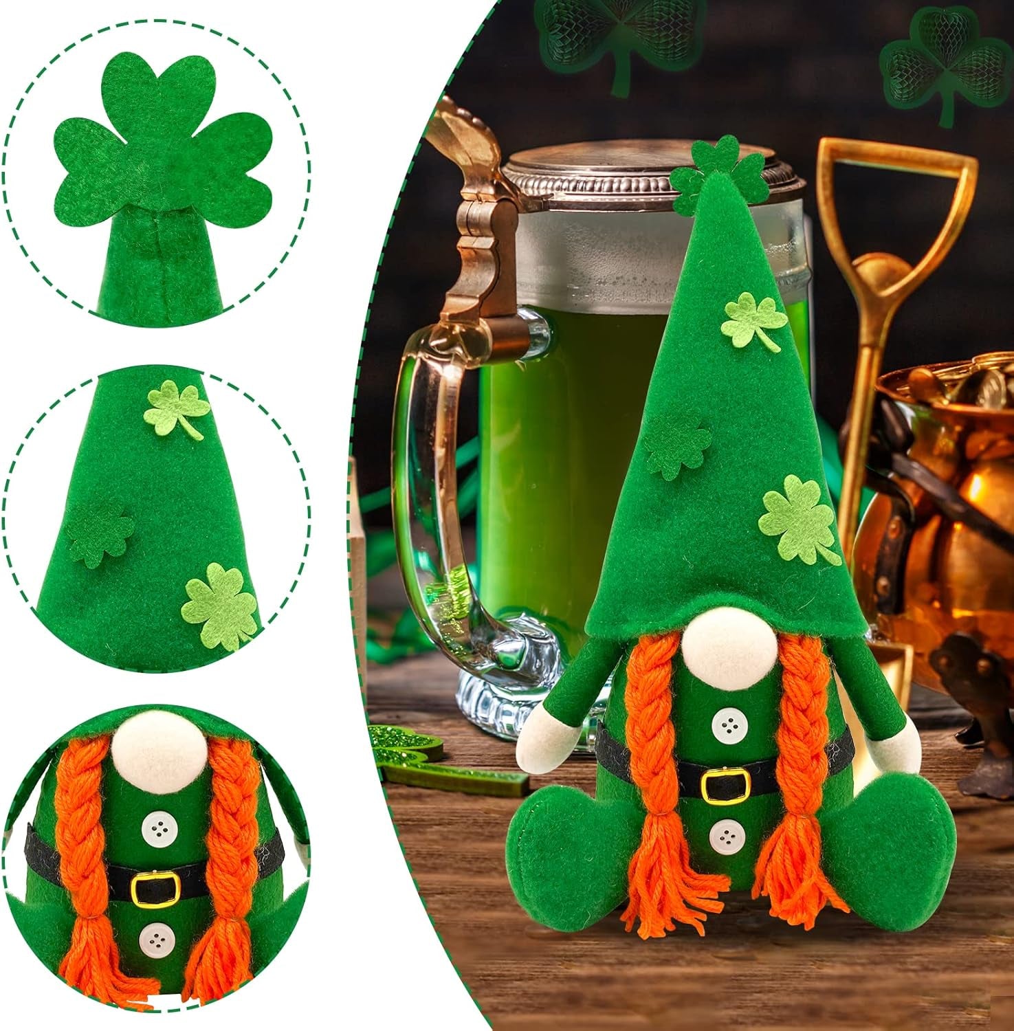 St Patricks Day Decorations Gnome Plush Home Table Ornament Decor Green Irish Faceless St Patricks Day Gnome for St Patricks Day Gifts Faceless Dwarf Swedish Tomte Leprechaun