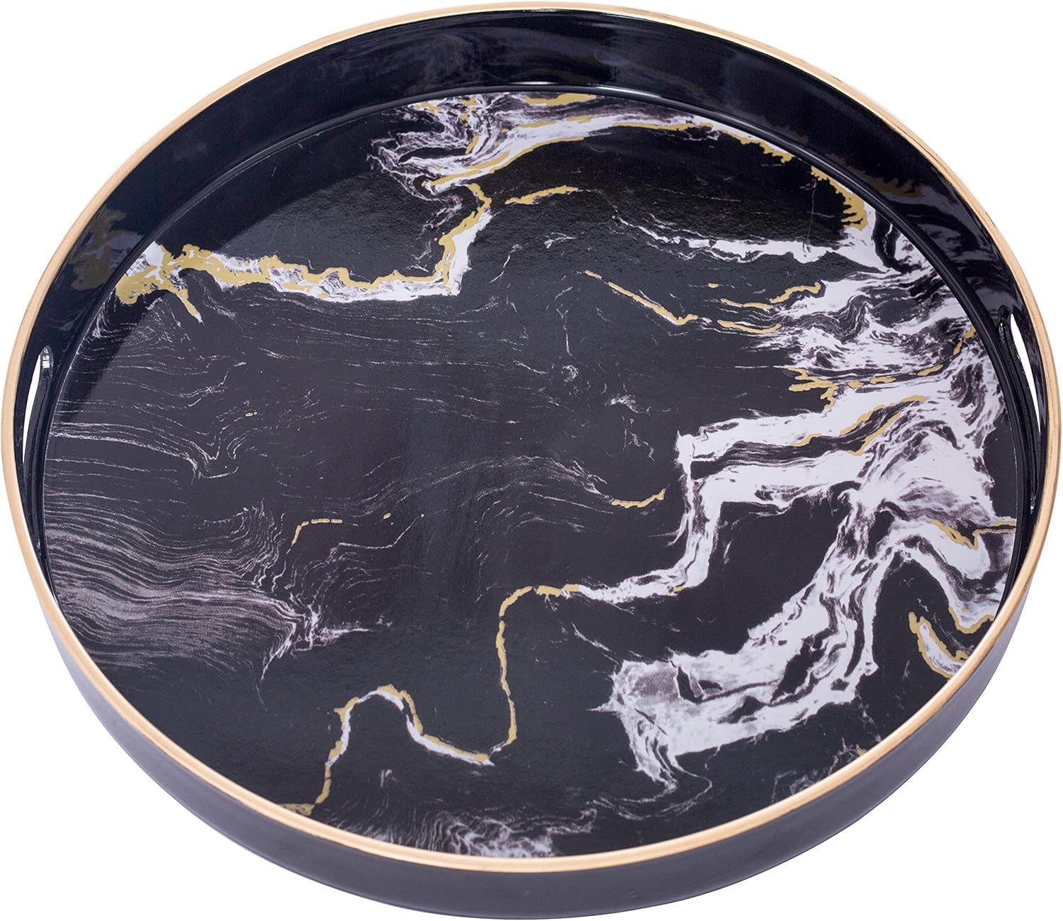 Plastic Decorative Tray, Marbling Tray with Handles, Rectangular Coffee Table Tray, Serving Tray for Ottoman, Bathroom, Kitchen, 15.7” X 11.8”, White