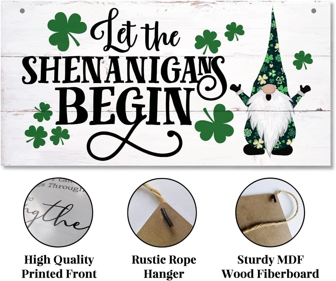 ​​​​​​​​​​​​​🍀 "Let the Shenanigans Begin!" St. Patrick’s Day Hanging Wood Sign 🍀