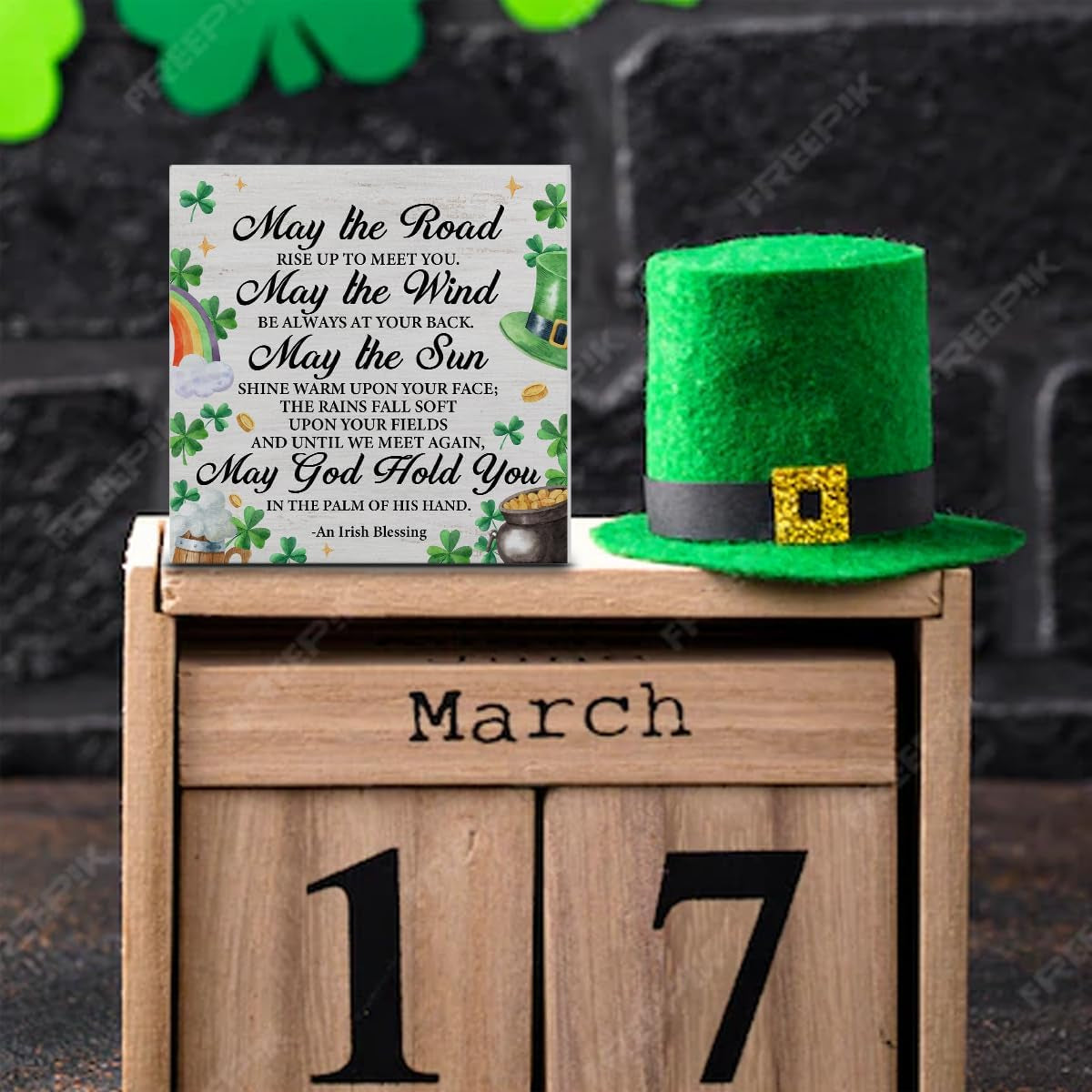 "Bring the Luck Home! Rustic Irish Blessing Wood Sign for St. Patrick's Day – Perfect for Tabletop, Shelf & Desk Decor!" 🍀✨