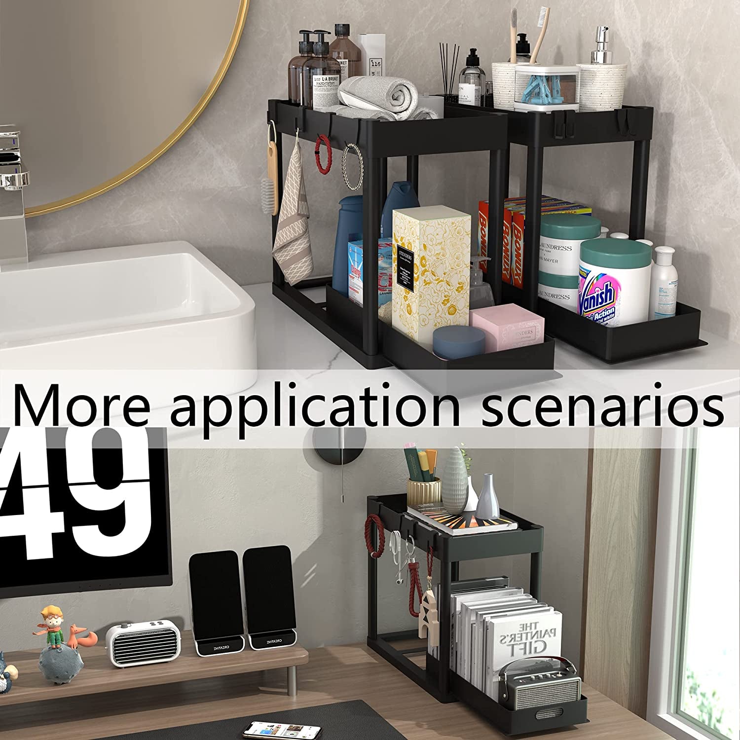 Maximize Your Space! 🏡✨ 2-Tier Under Sink Organizer – Sliding Storage Rack for Kitchen & Bathroom!