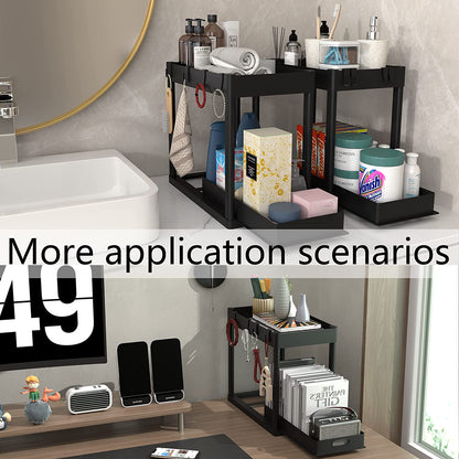 Maximize Your Space! 🏡✨ 2-Tier Under Sink Organizer – Sliding Storage Rack for Kitchen & Bathroom!