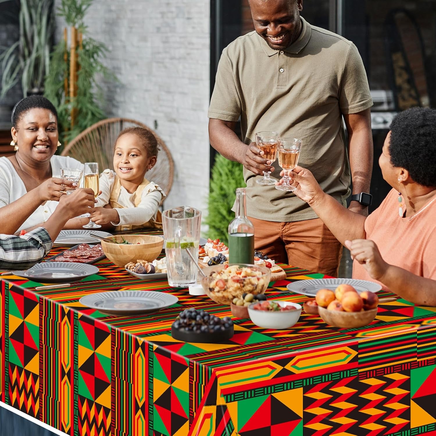 3 Packs Happy Kwanzaa Happy Juneteenth Tablecloth Decorations, African Disposable Waterproof Plastic Striped Checkered Table Covers, Afro Tablecloths for African-American Party Favor Supplies