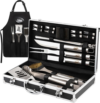 Grilling Accessories, Dad Gifts for Fathers Day Grilling Gifts, Heavy Duty Stainless Steel Grill Set BBQ Grill Accessories for Outdoor Grill with Aluminum Case and Apron, Best Gifts for Men Dad
