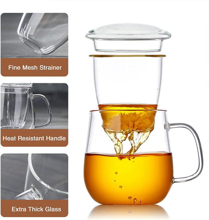 Brew in Style! ☕✨ Glass Tea Cup with Infuser & Lid – Perfect for Loose Leaf & Blooming Tea!