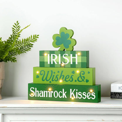 🍀 Lighted St. Patrick’s Day Wooden Block Table Sign – Brighten Your Irish Celebration! 🍀