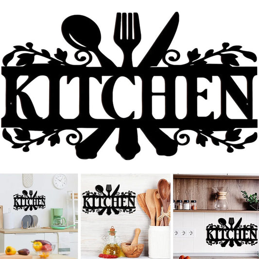 Rustic Metal Kitchen Wall Sign – 14" x 8.8" Black Country Farmhouse Décor