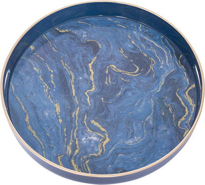 Plastic Decorative Tray, Marbling Tray with Handles, Rectangular Coffee Table Tray, Serving Tray for Ottoman, Bathroom, Kitchen, 15.7” X 11.8”, White