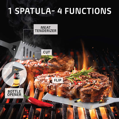 Grilling Accessories, Dad Gifts for Fathers Day Grilling Gifts, Heavy Duty Stainless Steel Grill Set BBQ Grill Accessories for Outdoor Grill with Aluminum Case and Apron, Best Gifts for Men Dad