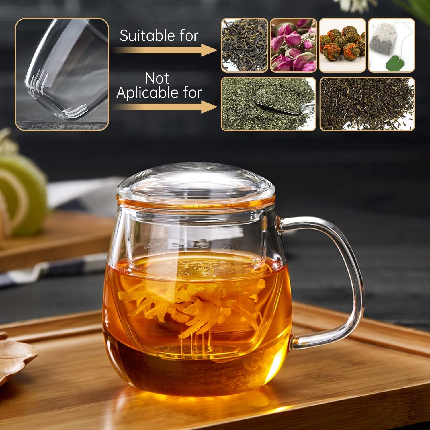 Brew in Style! ☕✨ Glass Tea Cup with Infuser & Lid – Perfect for Loose Leaf & Blooming Tea!