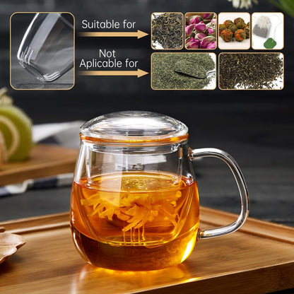 Brew in Style! ☕✨ Glass Tea Cup with Infuser & Lid – Perfect for Loose Leaf & Blooming Tea!