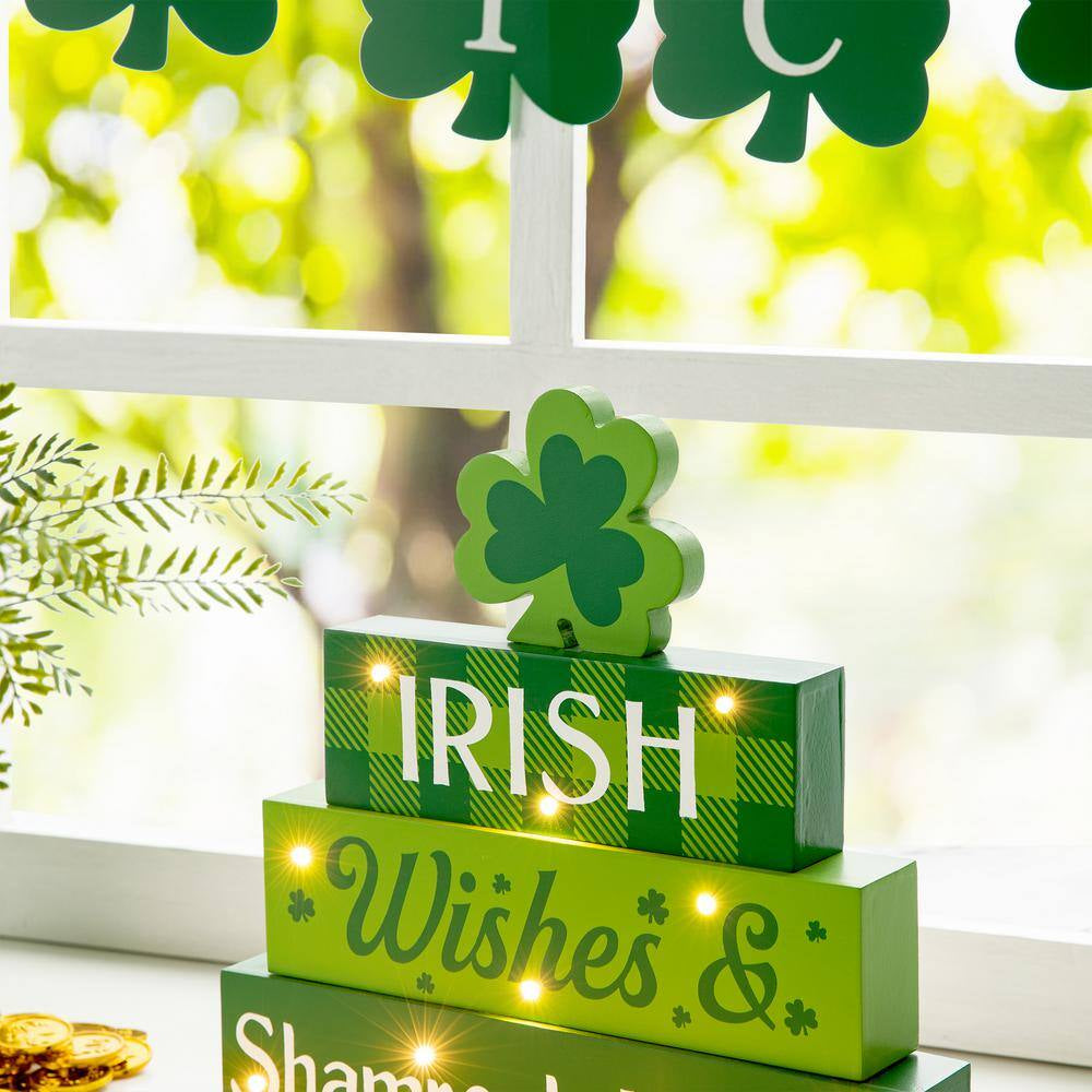 🍀 Lighted St. Patrick’s Day Wooden Block Table Sign – Brighten Your Irish Celebration! 🍀