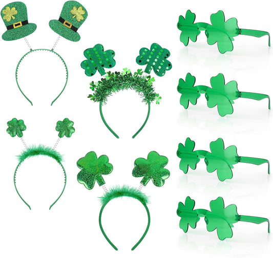 🍀 St. Patrick’s Day Headbands & Shamrock Sunglasses Set – 8-Piece Party Pack! 🍀