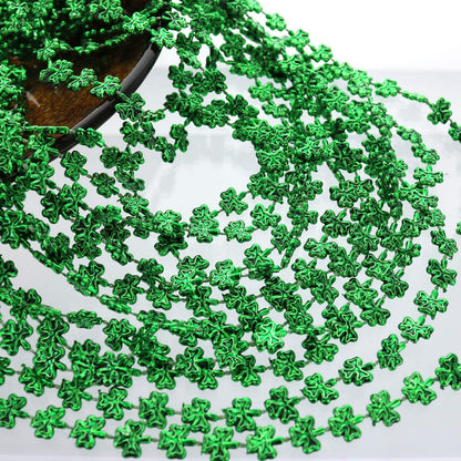 Shamrock & Shine! 🍀 12-Pack St. Patrick’s Day Bead Necklaces – Metallic Green Clover Beads for Parties, Mardi Gras & Bar Crawl Fun!