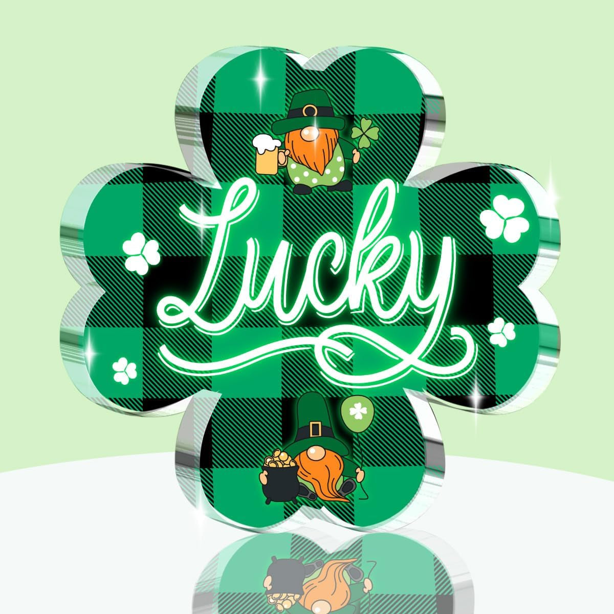 St. Patrick’s Day Decorations – Four Leaf Clover & Irish Blessing Sign, Rainbow Green Top Hat Decor for Table & Home