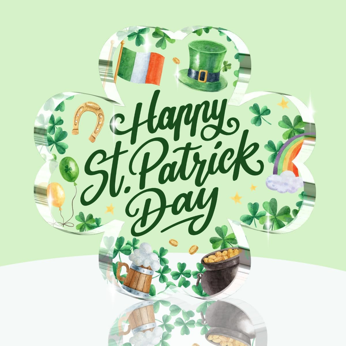 St. Patrick’s Day Decorations – Four Leaf Clover & Irish Blessing Sign, Rainbow Green Top Hat Decor for Table & Home